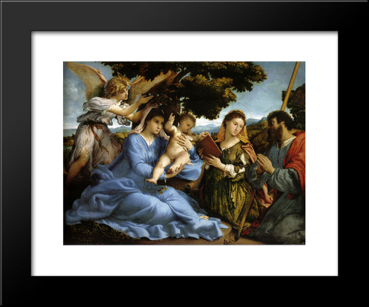 Madonna And St. Catherine Of Alexandria, St. James The Greater And An Angel 20x24 Black Modern Wood Framed Art Print Poster by Lotto, Lorenzo