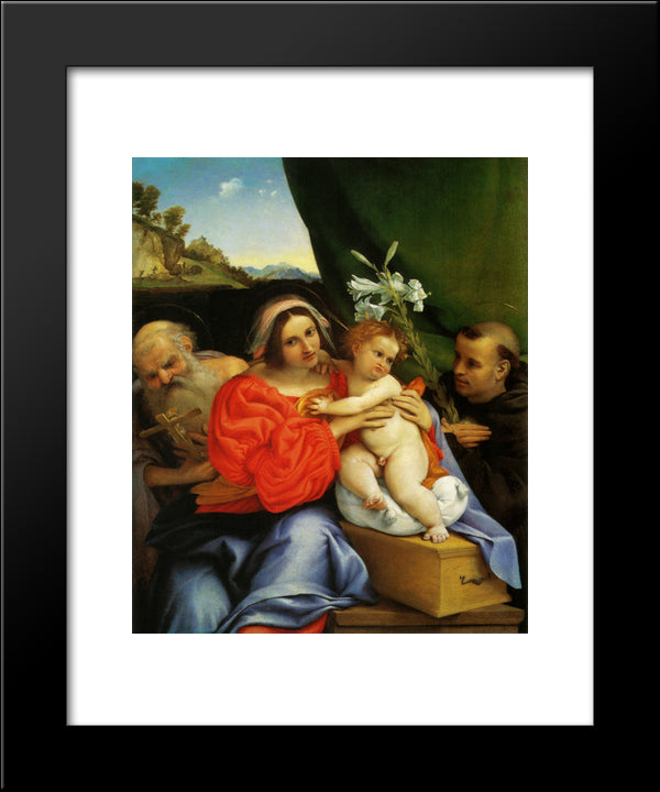 Madonna With St. Jerome And St. Anthony Of Padua 20x24 Black Modern Wood Framed Art Print Poster by Lotto, Lorenzo
