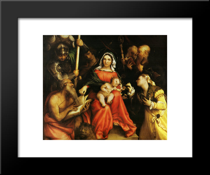 Mystic Marriage Of Saint Catherine Of Alexandria And Saint Catherine Of Siena 20x24 Black Modern Wood Framed Art Print Poster by Lotto, Lorenzo