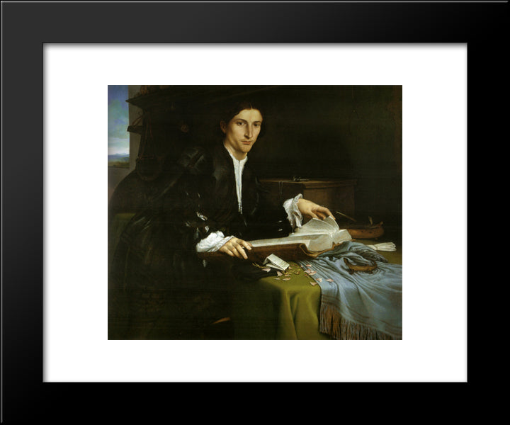 Portrait Of A Gentleman In His Study 20x24 Black Modern Wood Framed Art Print Poster by Lotto, Lorenzo