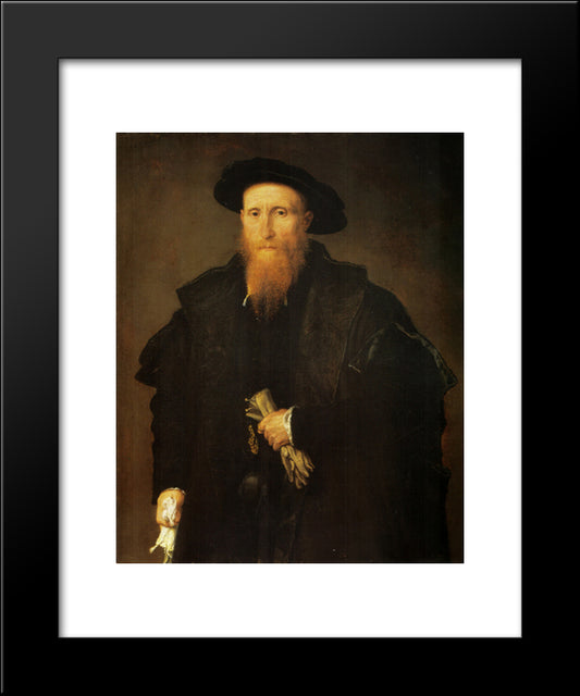 Portrait Of A Gentleman With Gloves 20x24 Black Modern Wood Framed Art Print Poster by Lotto, Lorenzo