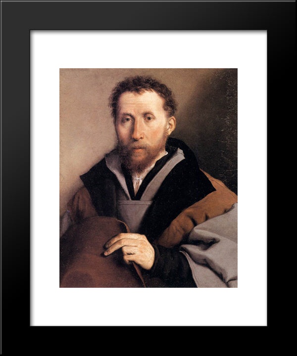 Portrait Of A Man With A Felt Hat 20x24 Black Modern Wood Framed Art Print Poster by Lotto, Lorenzo