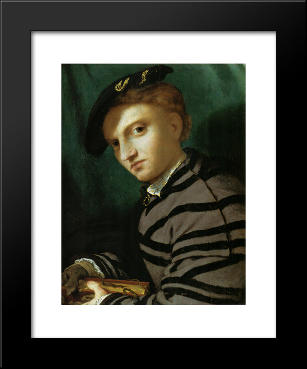Portrait Of A Young Man With A Book 20x24 Black Modern Wood Framed Art Print Poster by Lotto, Lorenzo