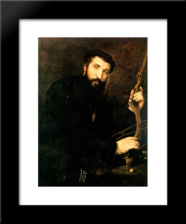 Portrait Of Crossbowman 20x24 Black Modern Wood Framed Art Print Poster by Lotto, Lorenzo