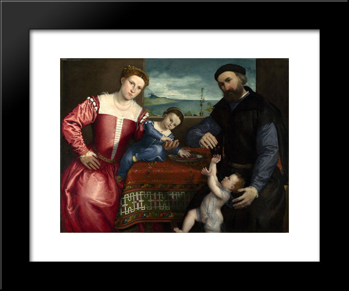 Portrait Of Giovanni Della Volta With His Wife And Children 20x24 Black Modern Wood Framed Art Print Poster by Lotto, Lorenzo