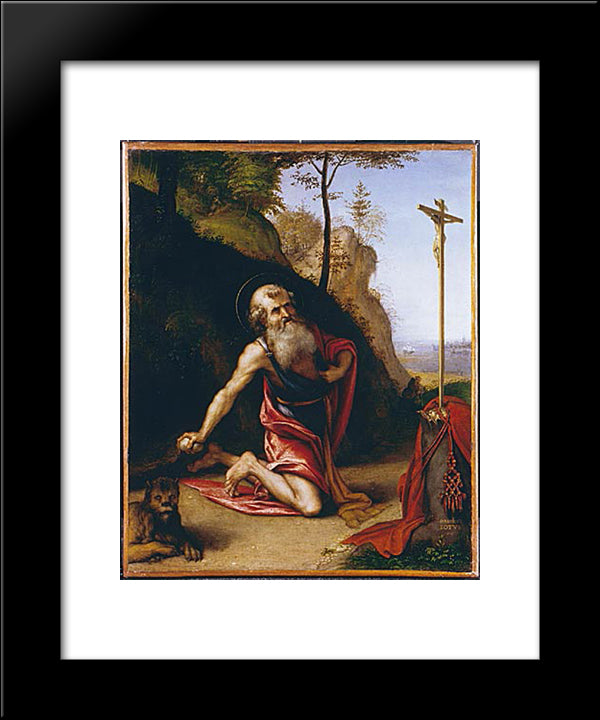 St. Jerome 20x24 Black Modern Wood Framed Art Print Poster by Lotto, Lorenzo
