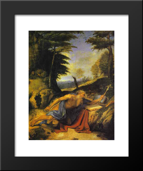 St. Jerome In The Desert 20x24 Black Modern Wood Framed Art Print Poster by Lotto, Lorenzo