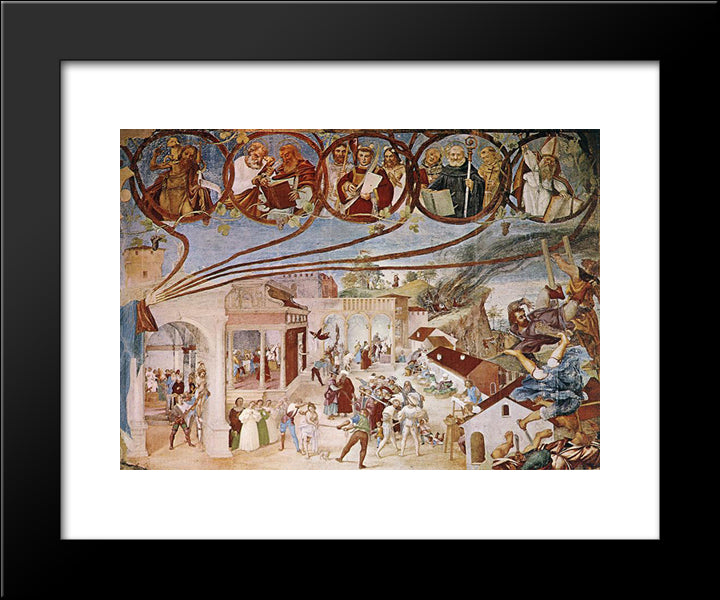 Stories Of St Barbara 20x24 Black Modern Wood Framed Art Print Poster by Lotto, Lorenzo