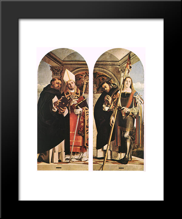 Sts Thomas Aquinas And Flavian, Sts Peter The Martyr And Vitus 20x24 Black Modern Wood Framed Art Print Poster by Lotto, Lorenzo