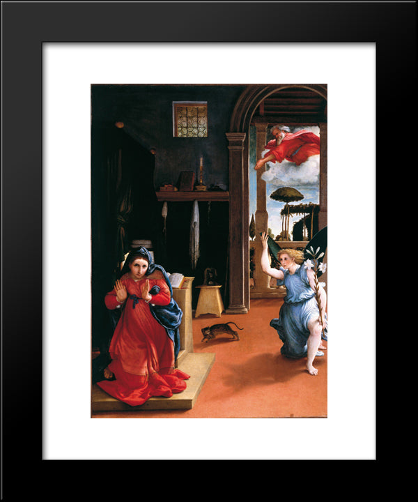 The Annunciation 20x24 Black Modern Wood Framed Art Print Poster by Lotto, Lorenzo