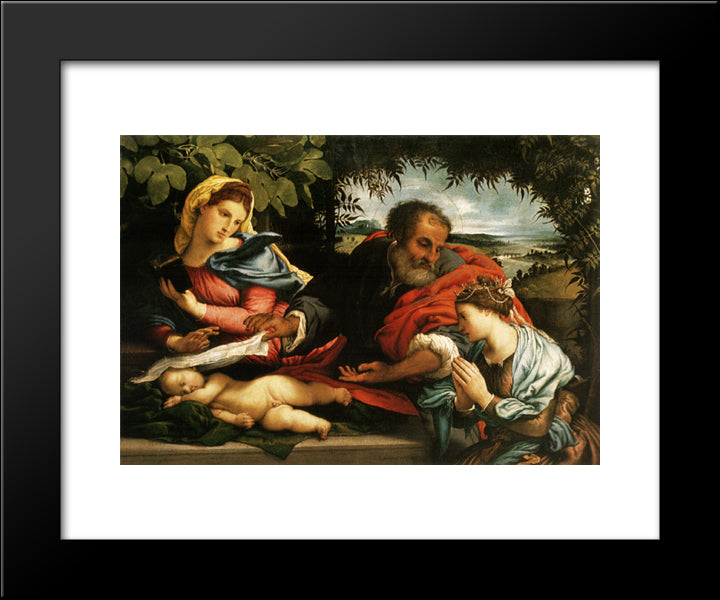 The Holy Family With St. Catherine Of Alexandria 20x24 Black Modern Wood Framed Art Print Poster by Lotto, Lorenzo