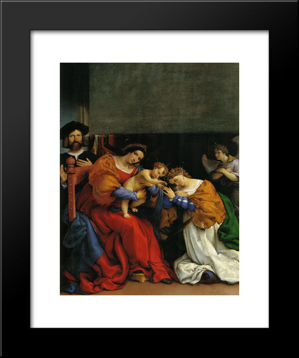 The Mystic Marriage Of St. Catherine With The Patron Niccolo Bonghi 20x24 Black Modern Wood Framed Art Print Poster by Lotto, Lorenzo