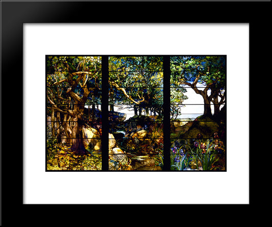 A Wooded Landscape In Three Panels 20x24 Black Modern Wood Framed Art Print Poster by Tiffany, Louis Comfort