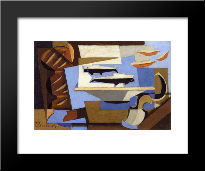 Breton Bread, Two Fish, Spoon 20x24 Black Modern Wood Framed Art Print Poster by Marcoussis, Louis