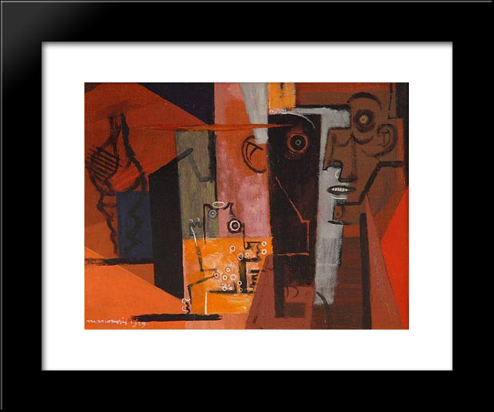 Composition Au Visage Et Au Coquillage 20x24 Black Modern Wood Framed Art Print Poster by Marcoussis, Louis