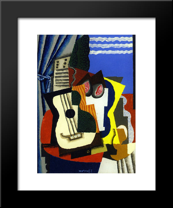 Guitar And Pomegranates By A Window 20x24 Black Modern Wood Framed Art Print Poster by Marcoussis, Louis