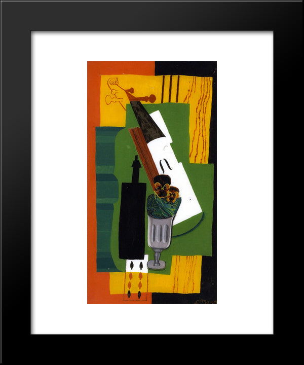 Violin, Bottle Flowers In A Glass And Eight Of Spades 20x24 Black Modern Wood Framed Art Print Poster by Marcoussis, Louis