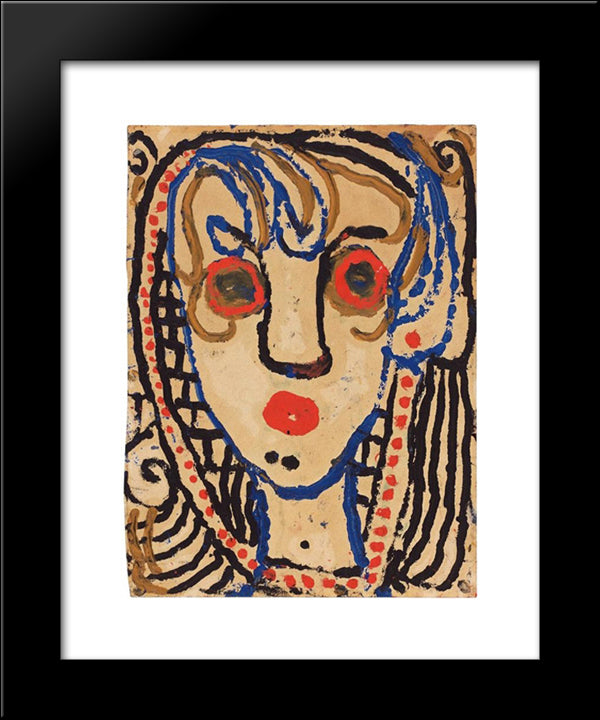 Tete De Femme De Face - La Cruche Saigne 20x24 Black Modern Wood Framed Art Print Poster by Soutter, Louis