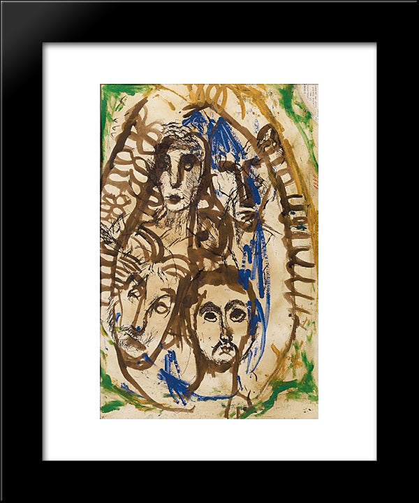 Trois Tetes Dans Un Medaillon 20x24 Black Modern Wood Framed Art Print Poster by Soutter, Louis