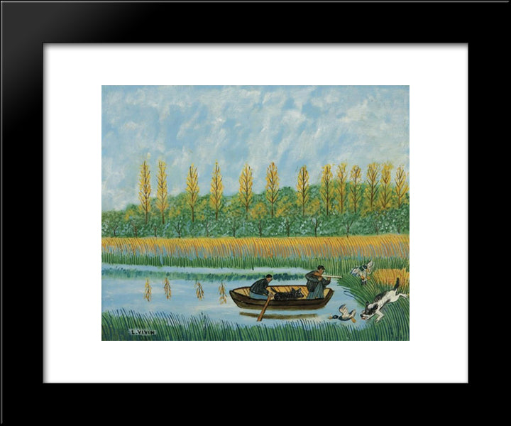 Chasse Aux Canards 20x24 Black Modern Wood Framed Art Print Poster by Vivin, Louis