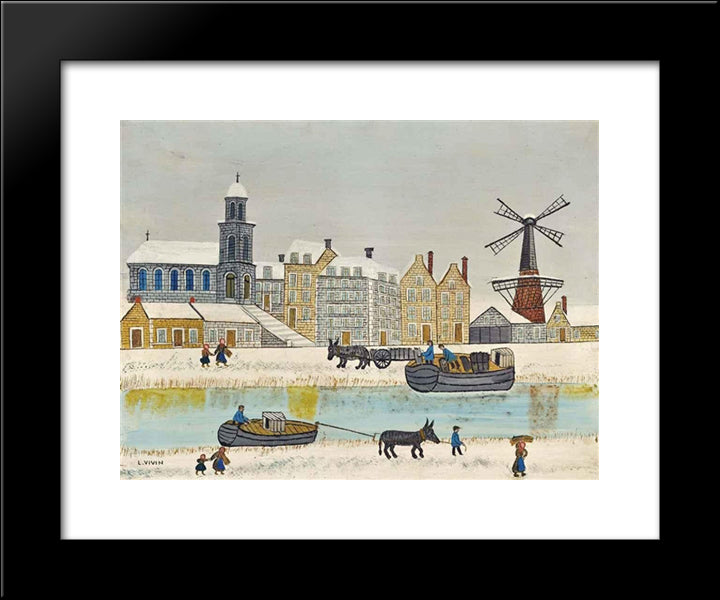 Ville Au Moulin Pres Du Canal En Hiver 20x24 Black Modern Wood Framed Art Print Poster by Vivin, Louis