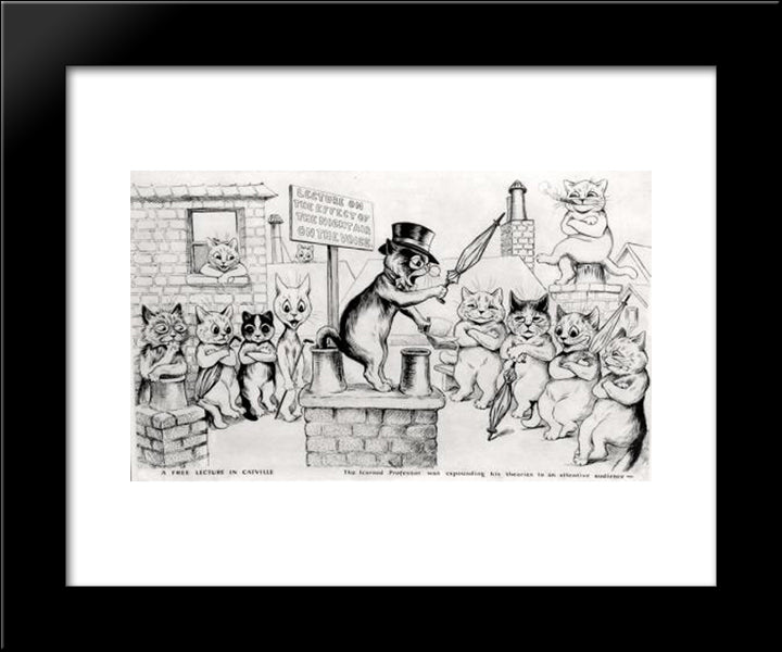 A Free Lecture In Catville The Learned Professor Was Expounding His Theories To An Attentive Audience 20x24 Black Modern Wood Framed Art Print Poster by Wain, Louis