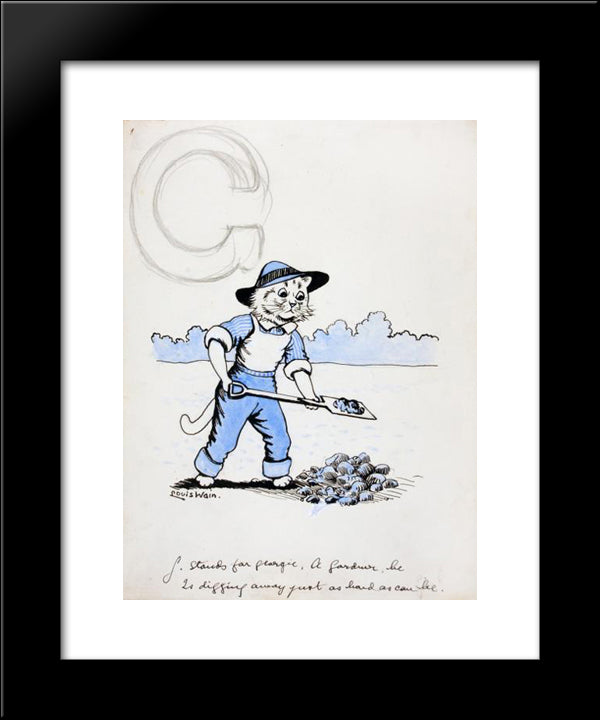 G Stands For Georgie, A Gardener. He Is Digging Away Just As Hard As He Can Be 20x24 Black Modern Wood Framed Art Print Poster by Wain, Louis
