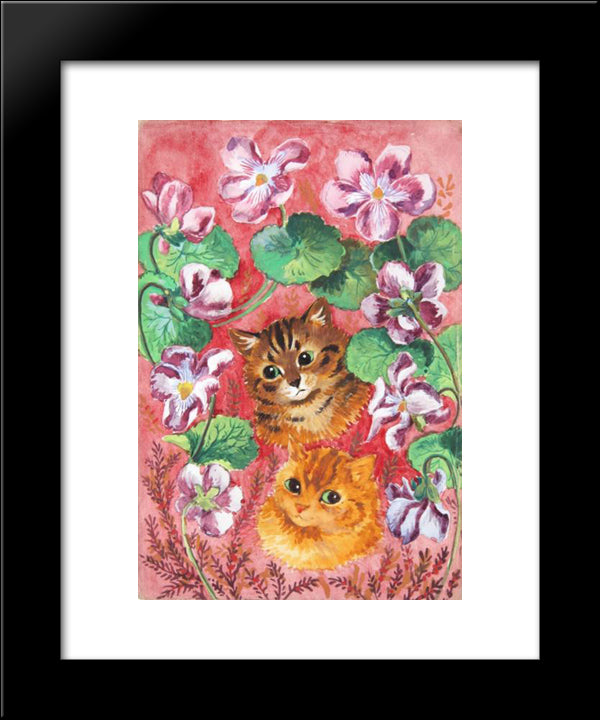 Pansies And Tabby 20x24 Black Modern Wood Framed Art Print Poster by Wain, Louis