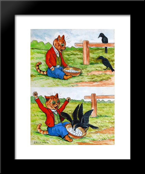 Two Naughty Crows 20x24 Black Modern Wood Framed Art Print Poster by Wain, Louis