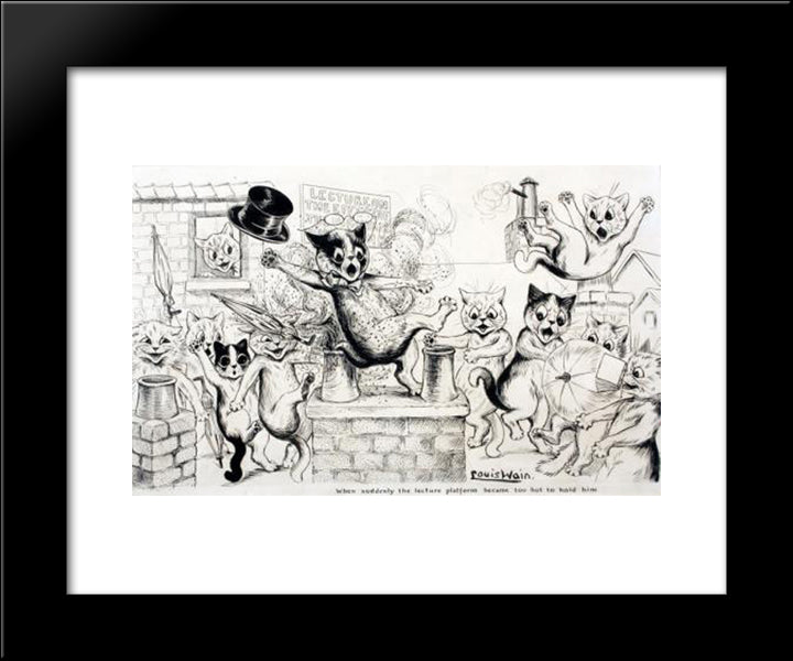 When Suddenly The Lecture Platform Became Too Hot To Hold Him 20x24 Black Modern Wood Framed Art Print Poster by Wain, Louis