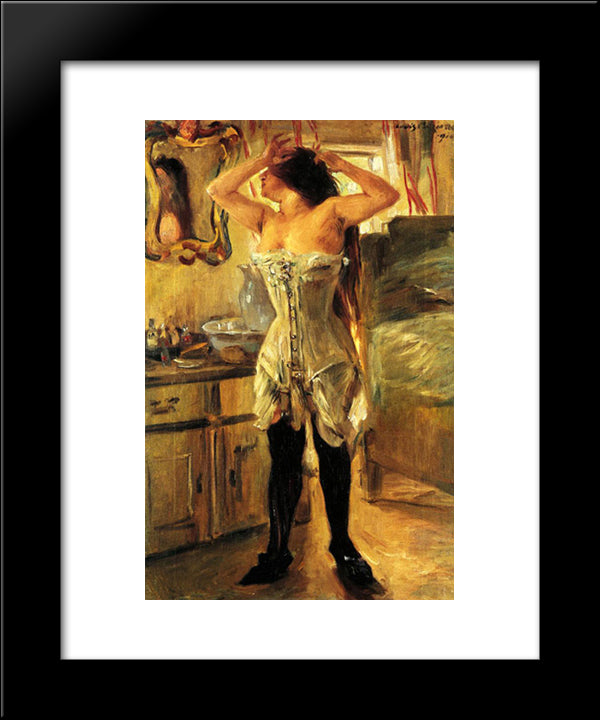 In A Corset 20x24 Black Modern Wood Framed Art Print Poster by Corinth, Lovis