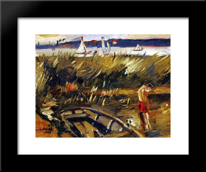 Punt In The Reeds At Muritzsee 20x24 Black Modern Wood Framed Art Print Poster by Corinth, Lovis