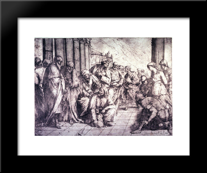 Christ And The Adulteress 20x24 Black Modern Wood Framed Art Print Poster by Giordano, Luca