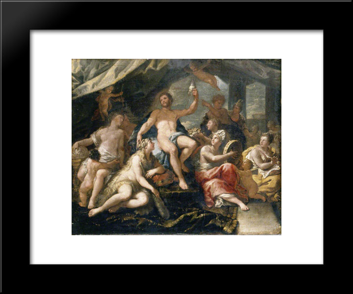 Hercules And Omphale 20x24 Black Modern Wood Framed Art Print Poster by Giordano, Luca