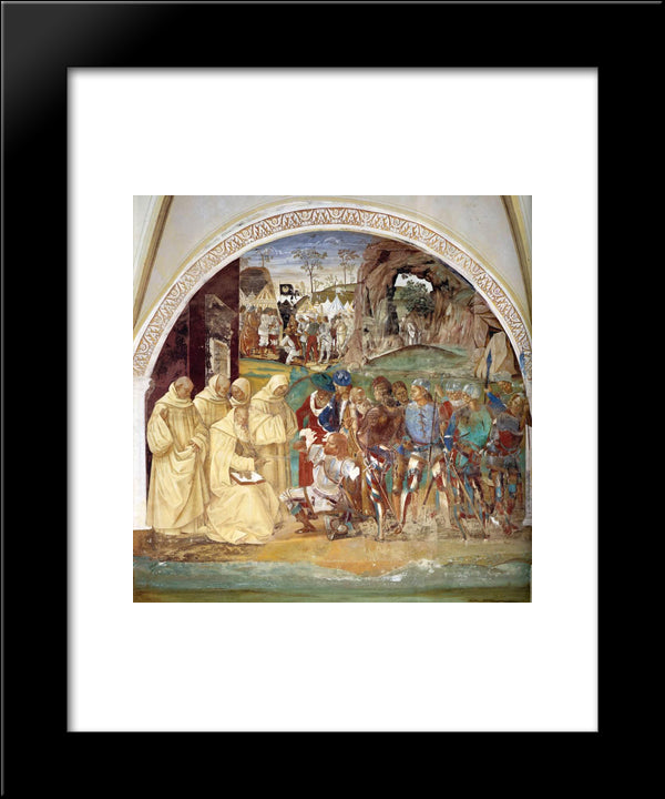Life Of St. Benedict. Benedict Discovers Totila'S Deceit 20x24 Black Modern Wood Framed Art Print Poster by Signorelli, Luca