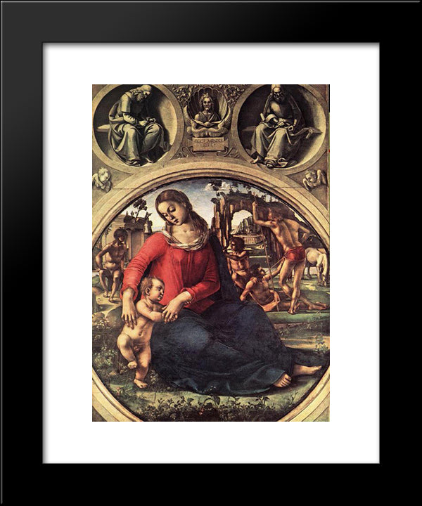 Madonna And Child With Prophets 20x24 Black Modern Wood Framed Art Print Poster by Signorelli, Luca
