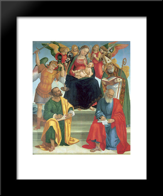 Madonna And Child With Saints And Angels 20x24 Black Modern Wood Framed Art Print Poster by Signorelli, Luca