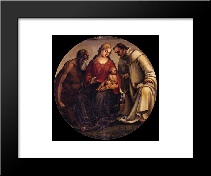 Virgin And Child With Sts Jerome And Bernard Of Clairvaux 20x24 Black Modern Wood Framed Art Print Poster by Signorelli, Luca