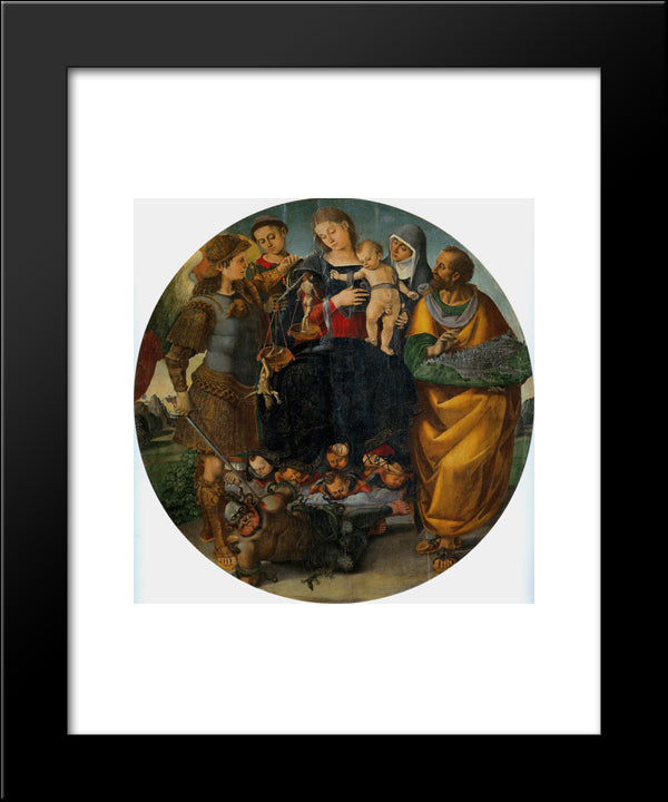 Virgin And Child With Sts Michael, Vincent Of Saragozza, Margaret Of Cortona And Mark 20x24 Black Modern Wood Framed Art Print Poster by Signorelli, Luca