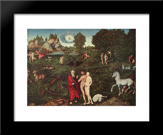 Adam And Eve In The Garden Of Eden 20x24 Black Modern Wood Framed Art Print Poster by Cranach the Elder, Lucas