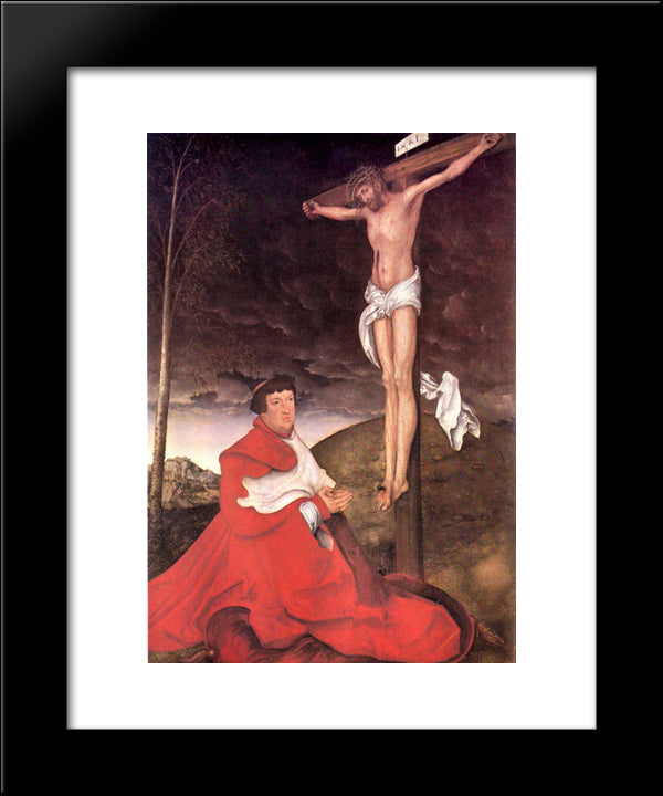 Albert, Cardinal Elector Of Mainz At The Foot Of The Cross 20x24 Black Modern Wood Framed Art Print Poster by Cranach the Elder, Lucas