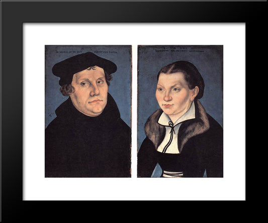 Diptych With The Portraits Of Martin Luther And His Wife 20x24 Black Modern Wood Framed Art Print Poster by Cranach the Elder, Lucas