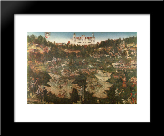 Hunt In Honour Of Charles V At The Castle Of Torgau 20x24 Black Modern Wood Framed Art Print Poster by Cranach the Elder, Lucas