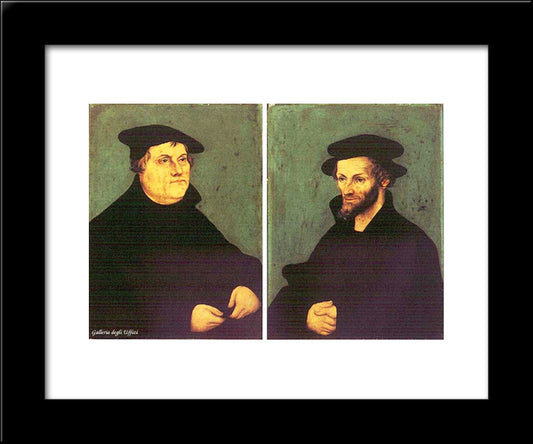 Portraits Of Martin Luther And Philipp Melanchthon 20x24 Black Modern Wood Framed Art Print Poster by Cranach the Elder, Lucas