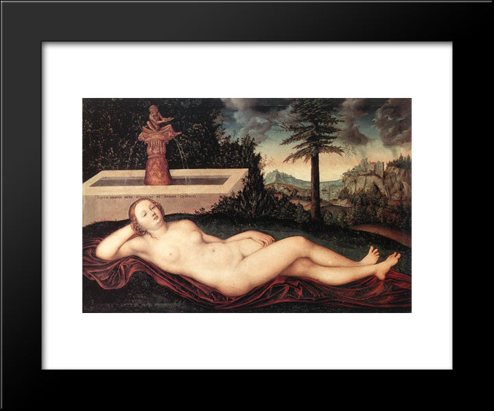 Reclining River Nymph At The Fountain 20x24 Black Modern Wood Framed Art Print Poster by Cranach the Elder, Lucas