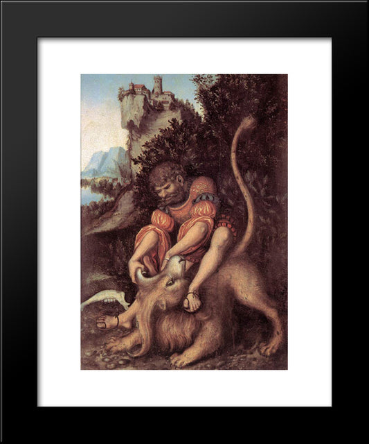 Samson'S Fight With The Lion 20x24 Black Modern Wood Framed Art Print Poster by Cranach the Elder, Lucas