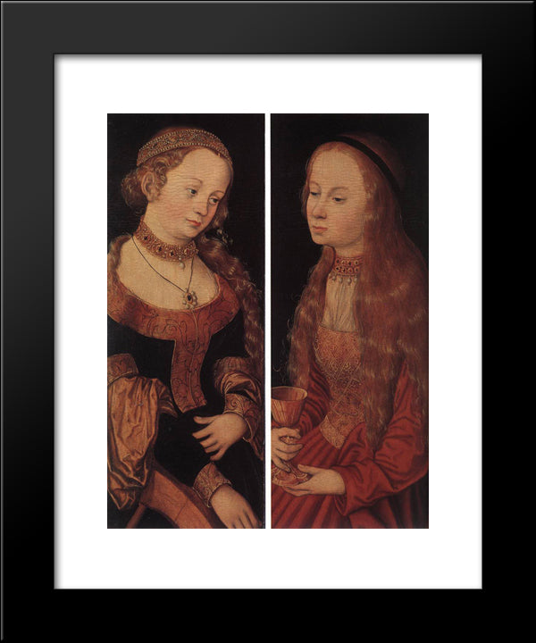 St. Catherine And St. Barbara 20x24 Black Modern Wood Framed Art Print Poster by Cranach the Elder, Lucas