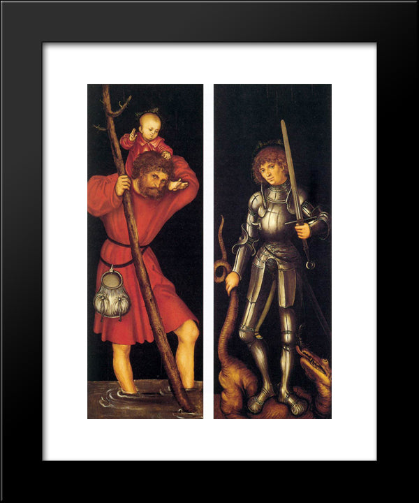 St. Christopher And St. George 20x24 Black Modern Wood Framed Art Print Poster by Cranach the Elder, Lucas