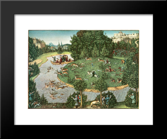 Stag Hunt Of Elector Friedrich Iii The Wise 20x24 Black Modern Wood Framed Art Print Poster by Cranach the Elder, Lucas