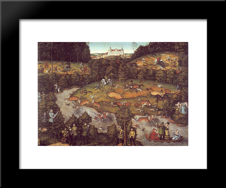 The Deer Hunting 20x24 Black Modern Wood Framed Art Print Poster by Cranach the Elder, Lucas